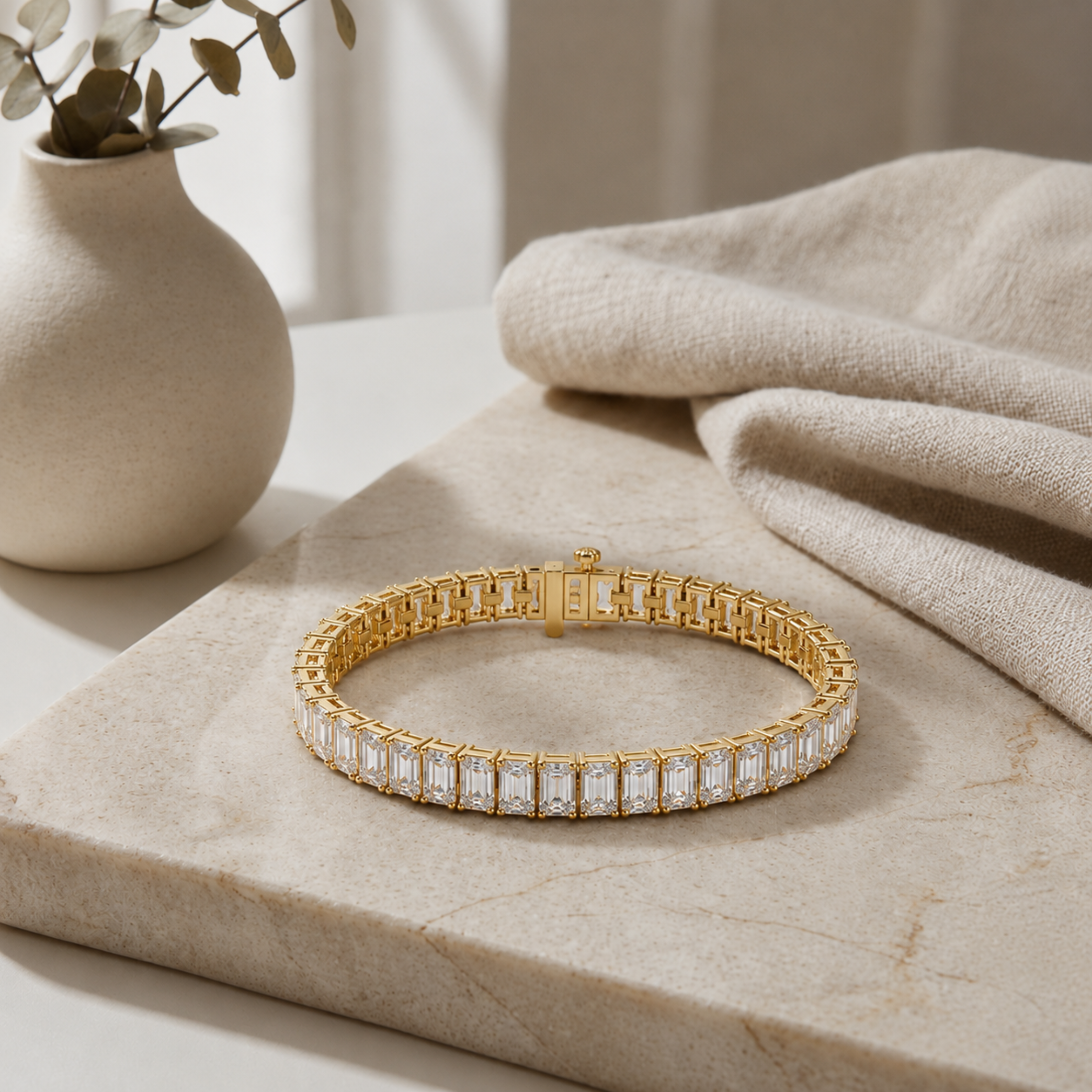 Emerald Shaped Lab Grown Diamond (F/VS) Bracelet in 14K Gold