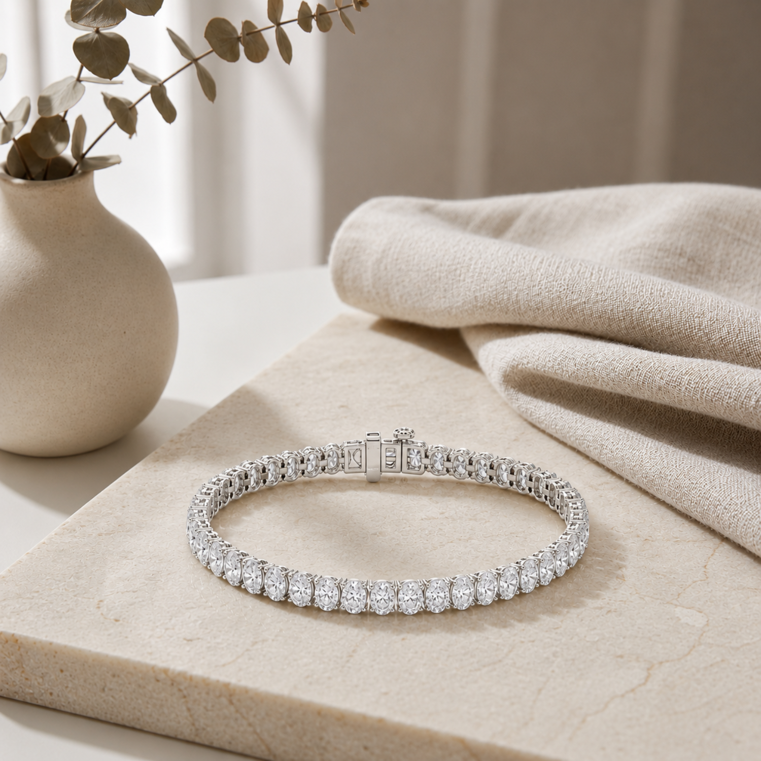 Oval Shaped Lab Grown Diamond East West Line Bracelet in 14K Gold