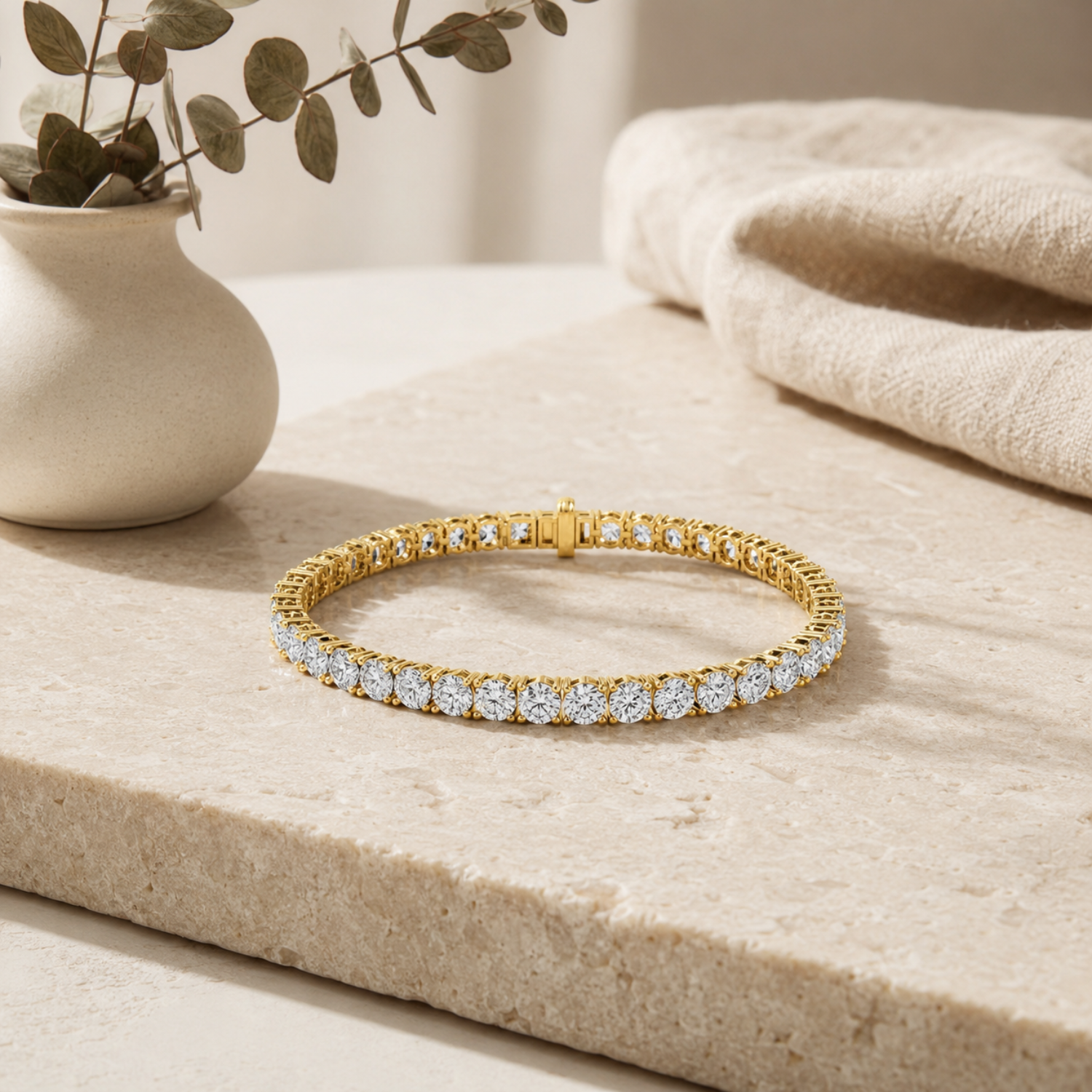 Round Shaped Lab Grown Diamond Tennis Bracelet in 14K Gold (F/VS)
