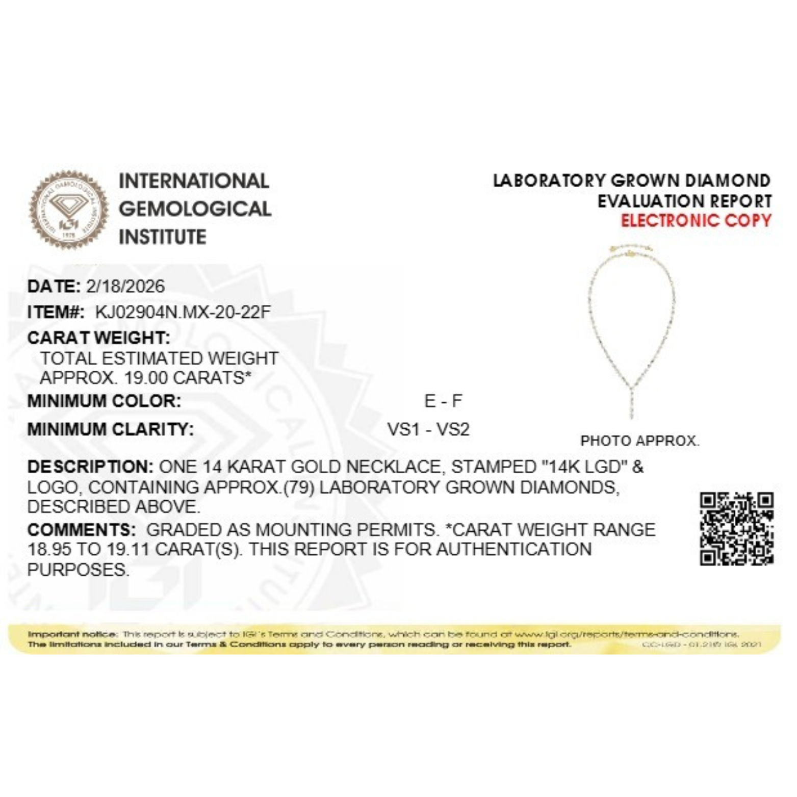 20.0 Ct Multi-Shape (F/VS) Lab Grown Diamond Prong 14K Yellow Gold Classic Eternity Tennis Necklace