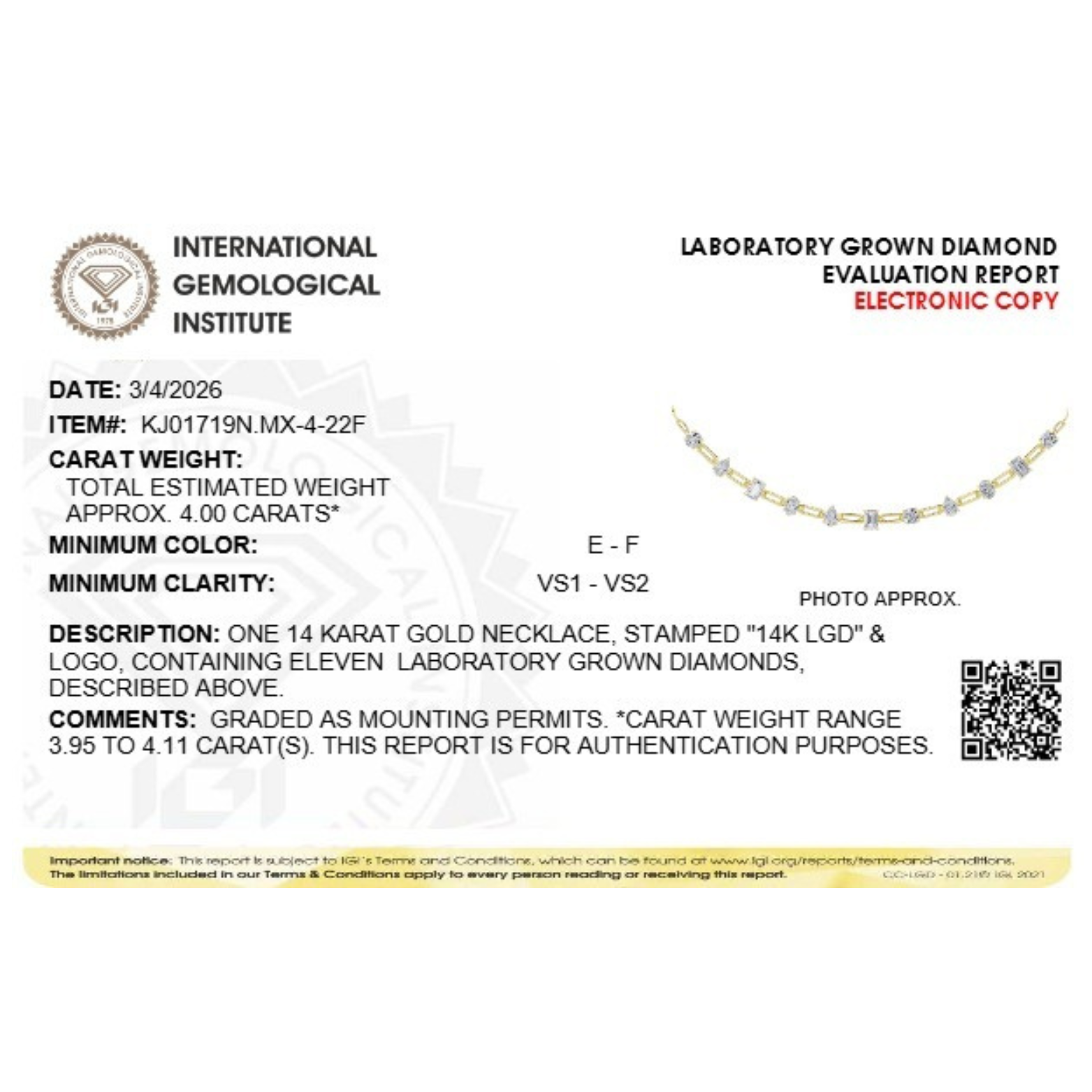 4.0ct "4Cttw Emerald, Pear, Oval and Round Shaped Lab Grown Diamond (F/VS) Station Necklace in 14K Yellow Gold"