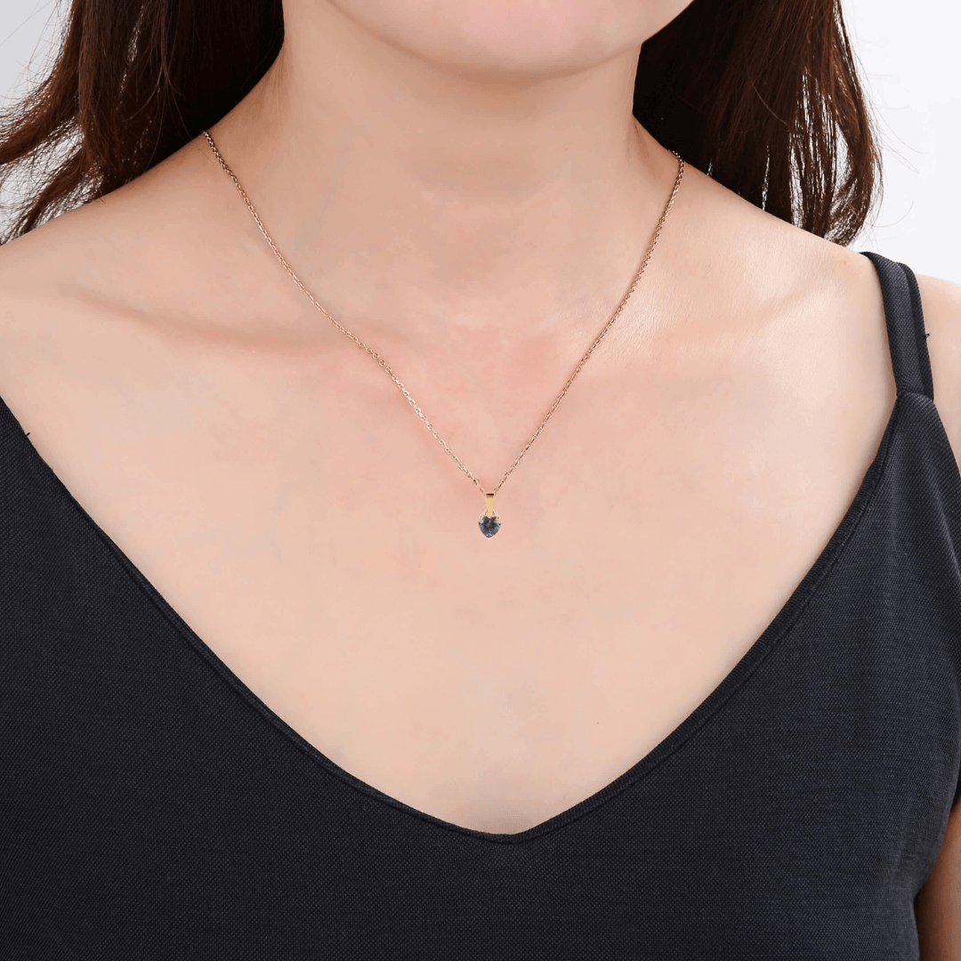 model showcasing Heart Necklace Color Change Created Alexandrite Heart Pendant Necklace Yellow Gold Plated Necklace Best Valentines Gifts For Her