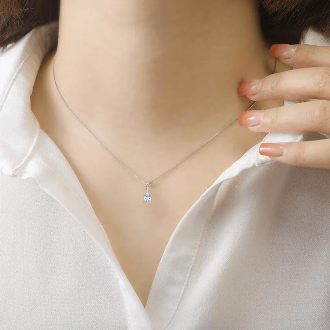 14K White Gold Lab Grown Diamond Oval Solitaire Pendant - Fine Diamond