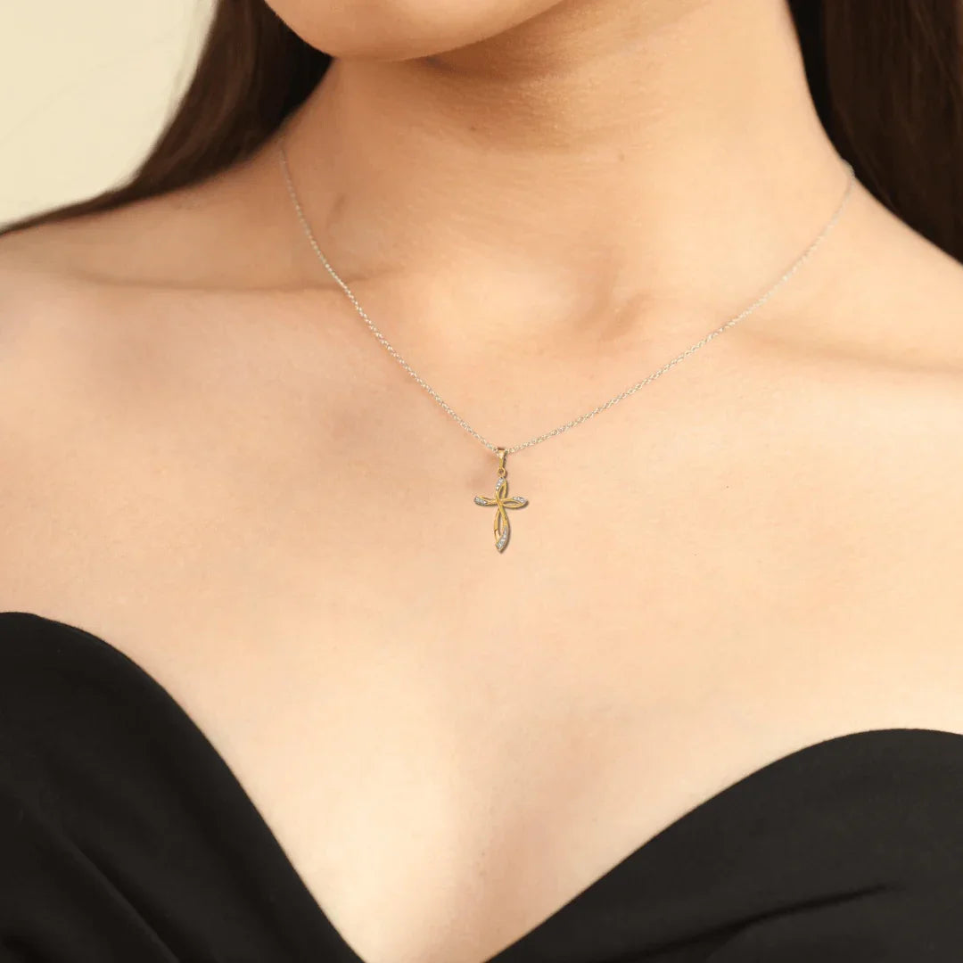 14K Yellow Gold Lab Diamond Cross Pendant - Fine Diamond