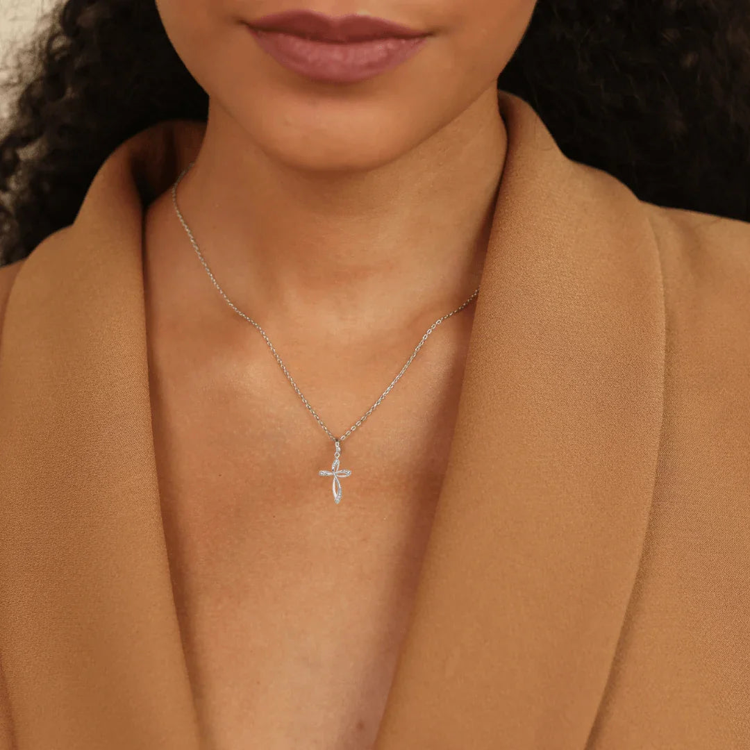 14K White Gold Lab Diamond Cross Pendant - Fine Diamond