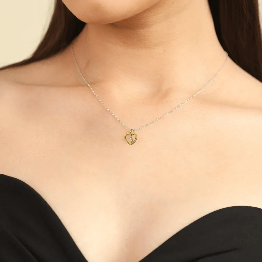 14K Gold Lab Diamond Three Stone Bypass Heart Pendant - Fine Diamond