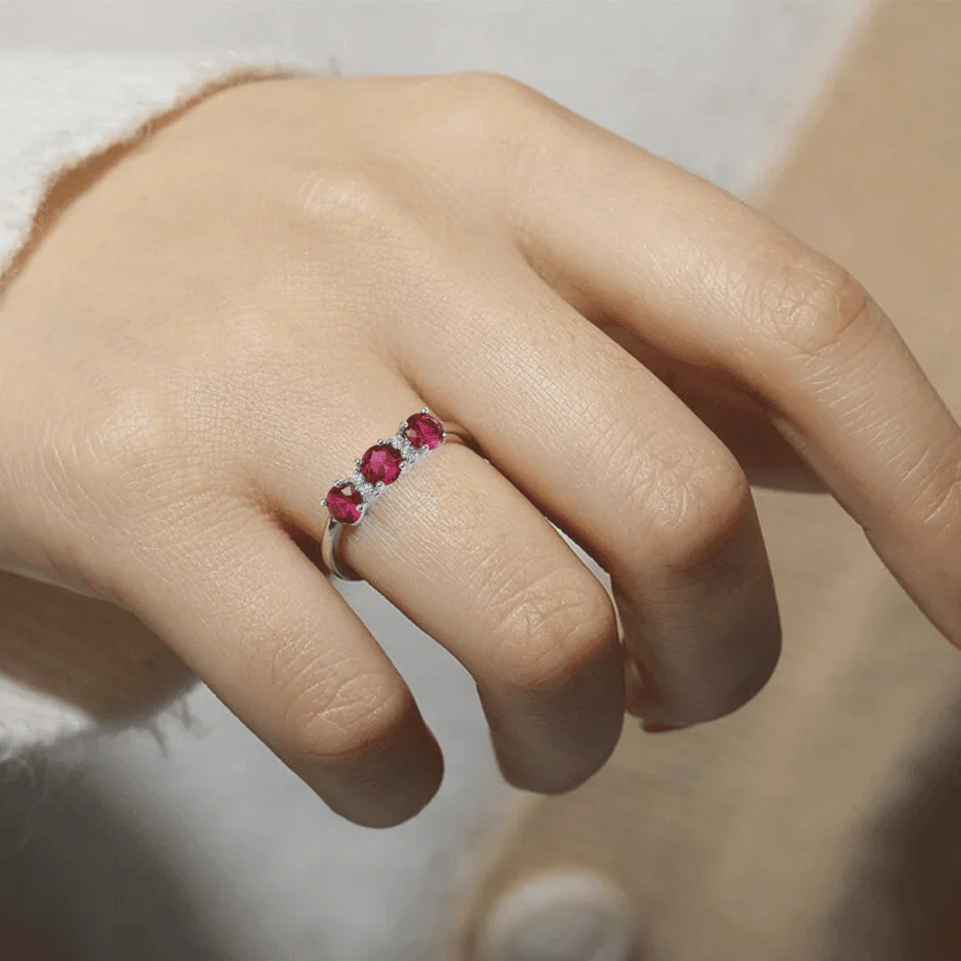 Ruby Three Stone Ring - Fine Diamond