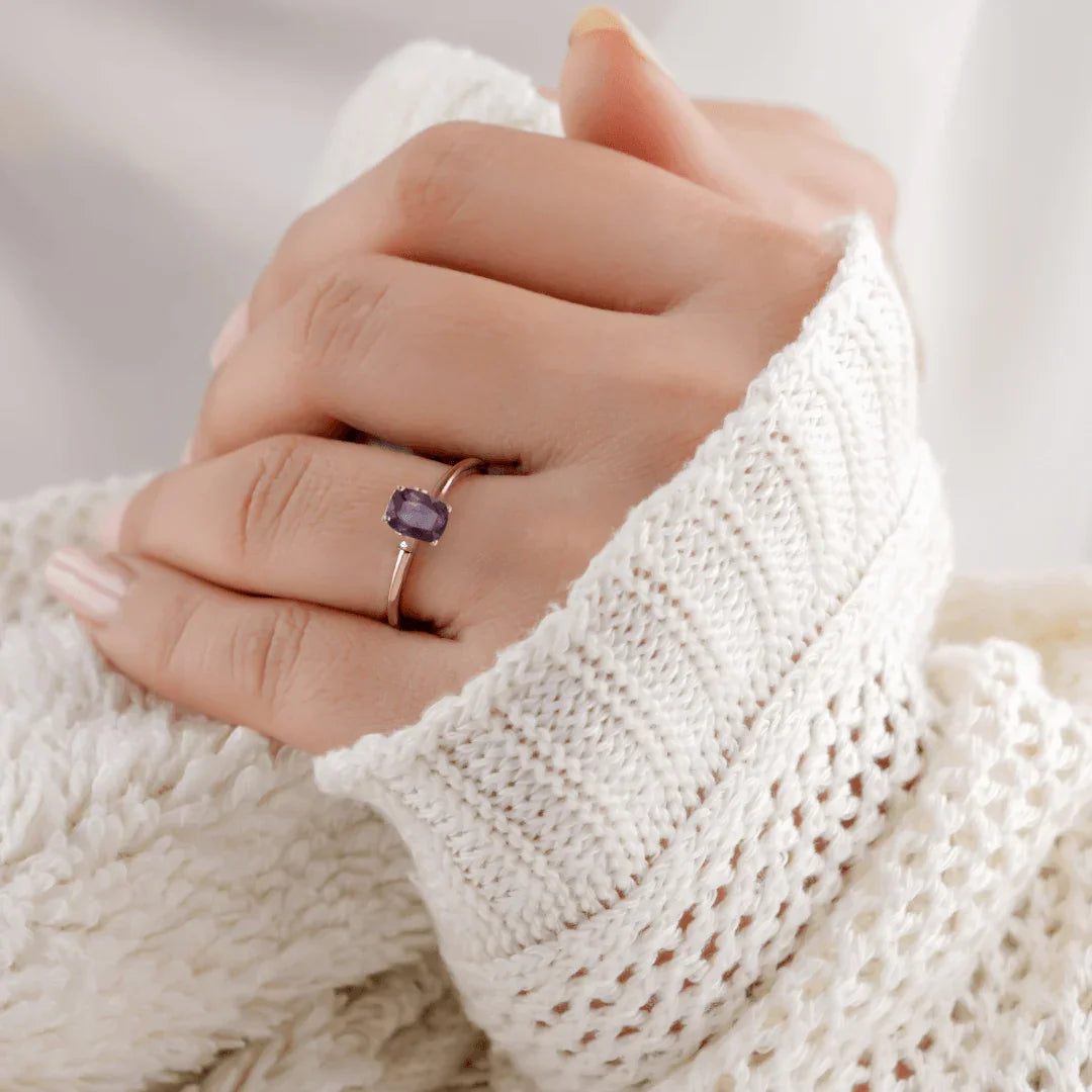 Alexandrite Cushion Solitaire Ring - Fine Diamond