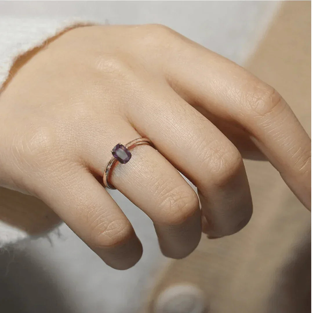 Alexandrite Cushion Solitaire Ring - Fine Diamond
