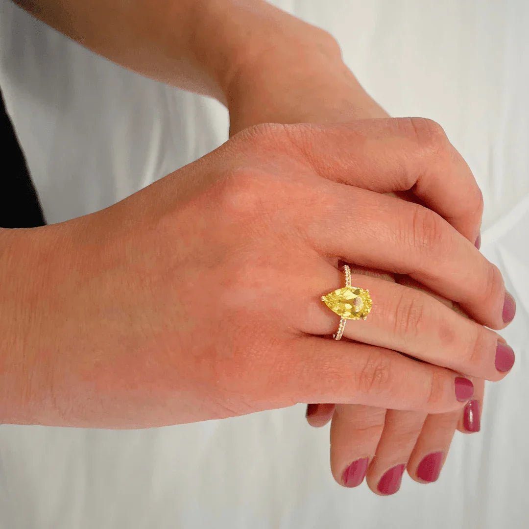 Yellow Sapphire Teardrop Statement Ring - Fine Diamond