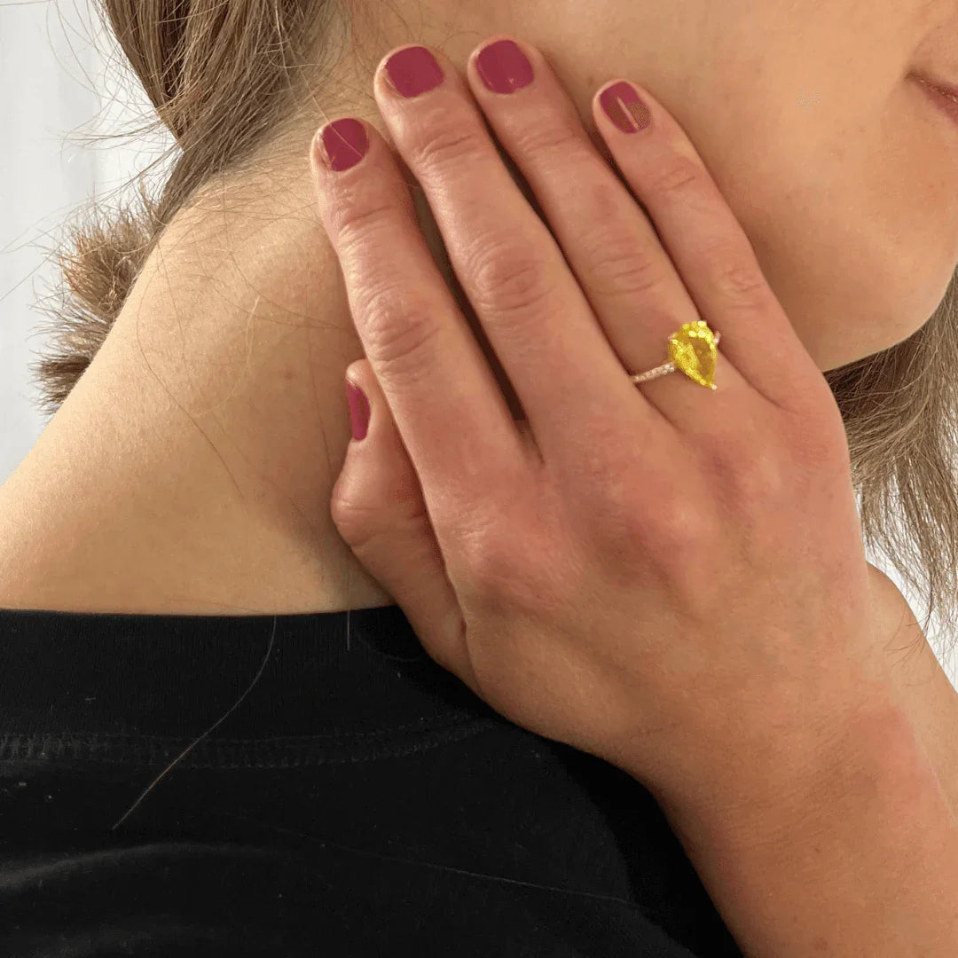 Yellow Sapphire Teardrop Statement Ring - Fine Diamond
