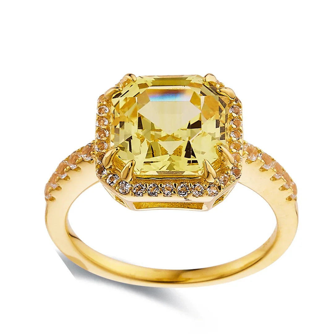Yellow Sapphire Asscher Cut Halo Ring - Fine Diamond