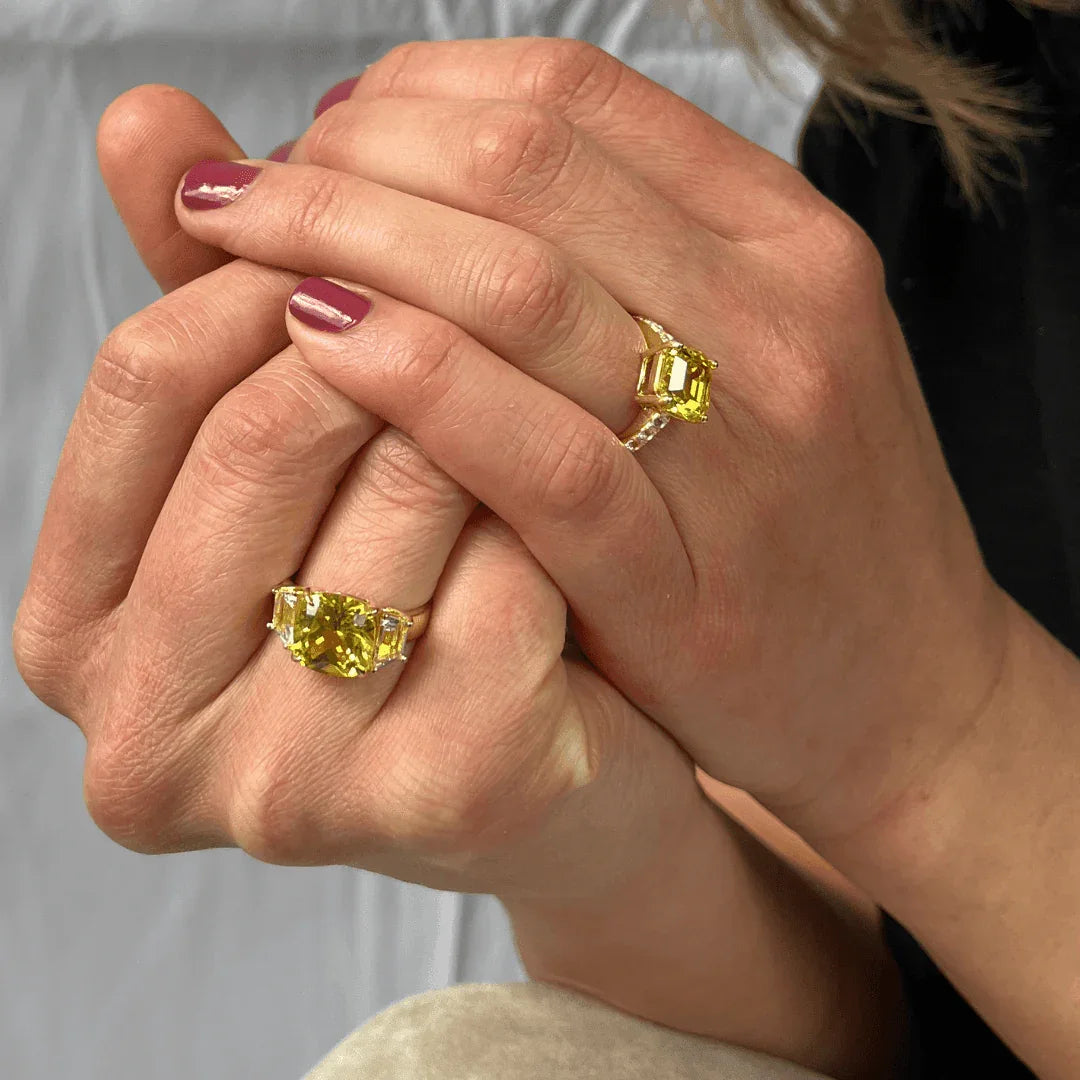 Yellow Sapphire Asscher Cut Halo Ring - Fine Diamond