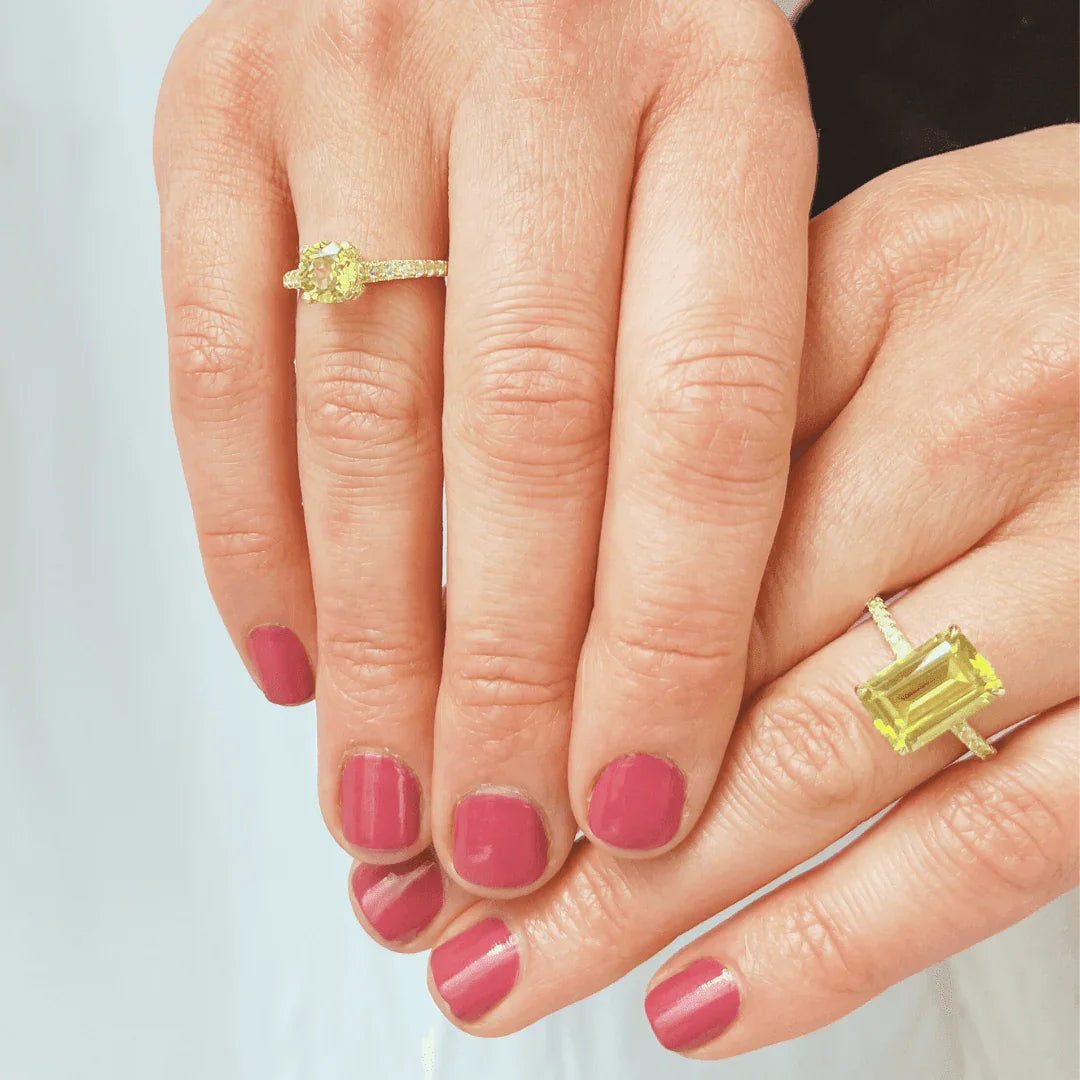 Yellow Sapphire Emerald Cut Statement Ring - Fine Diamond