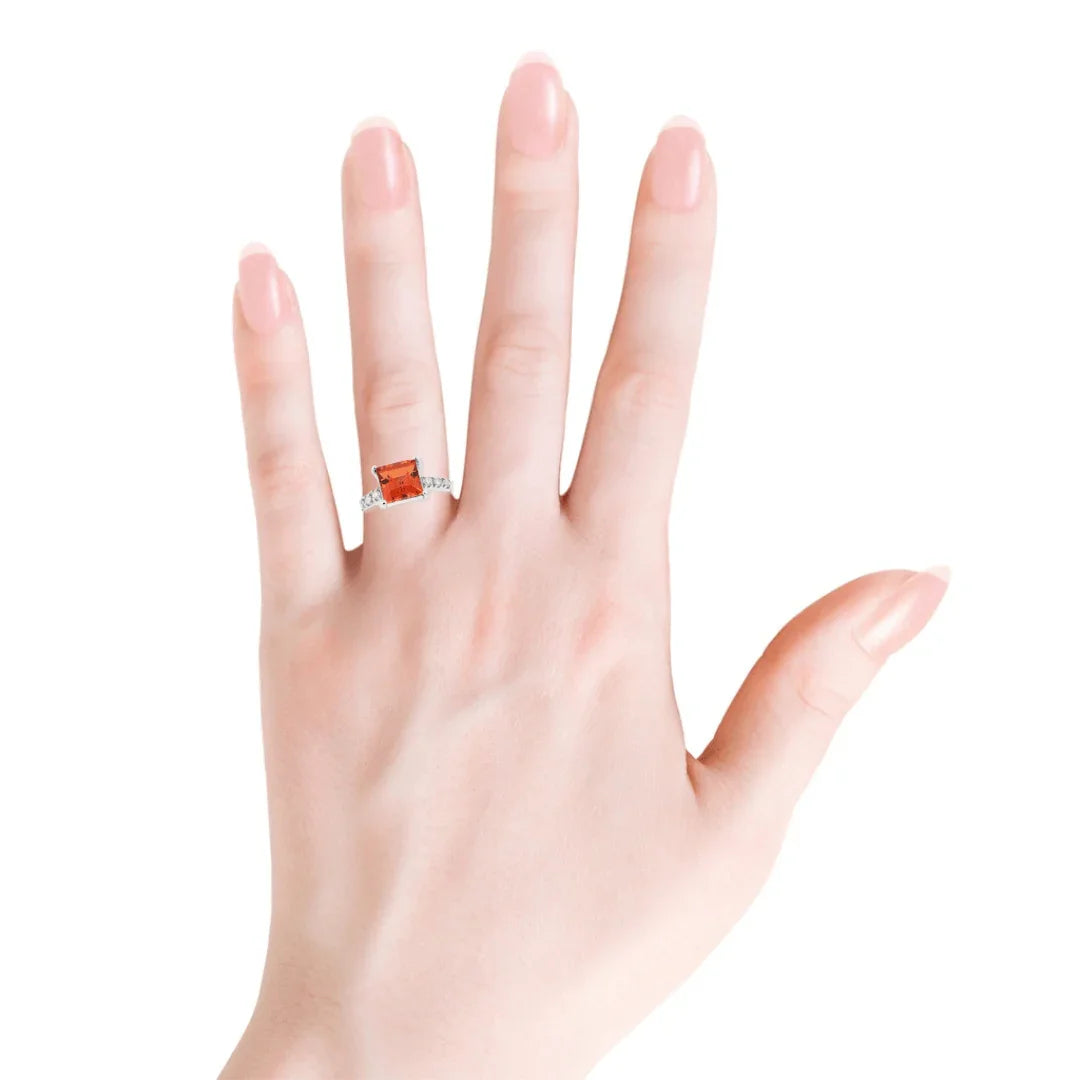 Peach Sapphire Square Ring - Fine Diamond