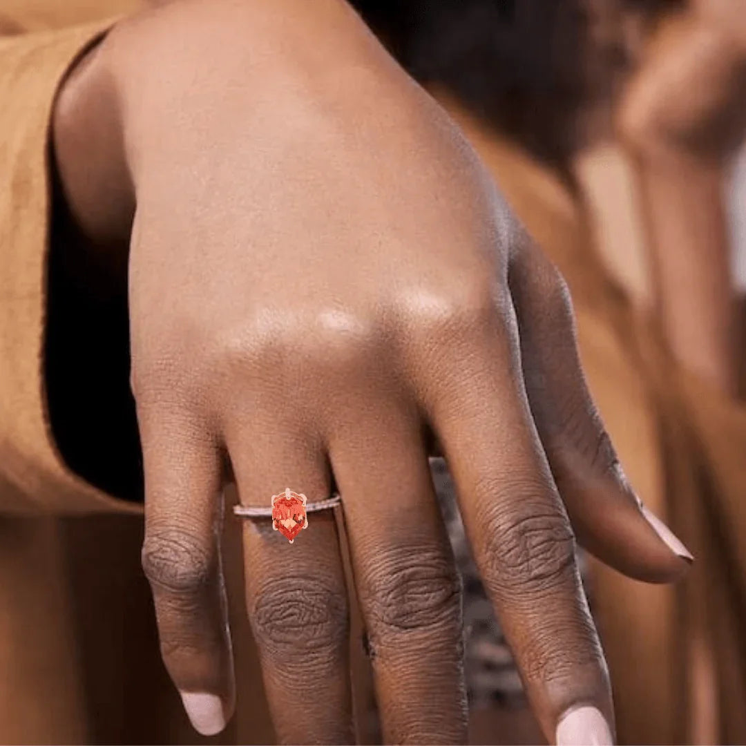 Peach Sapphire Teardrop Ring - Fine Diamond