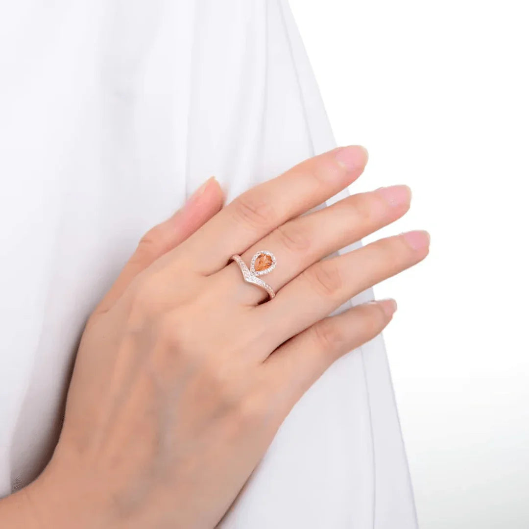 Peach Sapphire Pear Ring - Fine Diamond