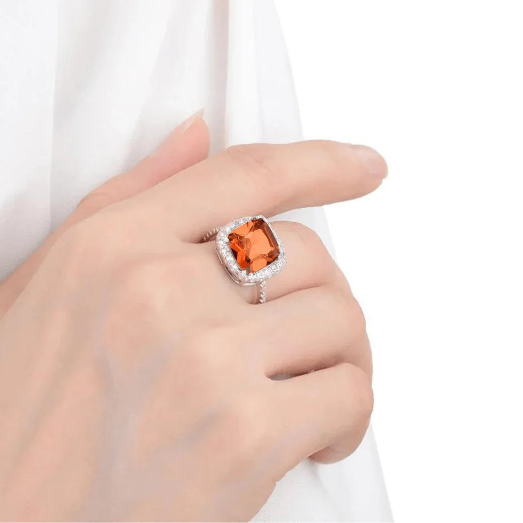 Peach Sapphire Cushion Halo Ring - Fine Diamond