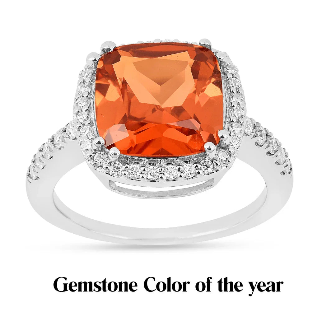 Peach Sapphire Cushion Halo Ring - Fine Diamond