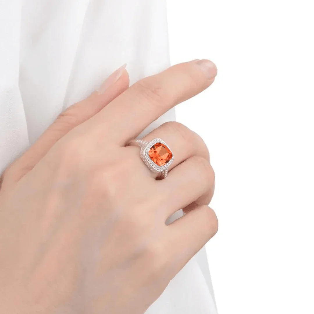 Peach Sapphire Cushion Ring - Fine Diamond