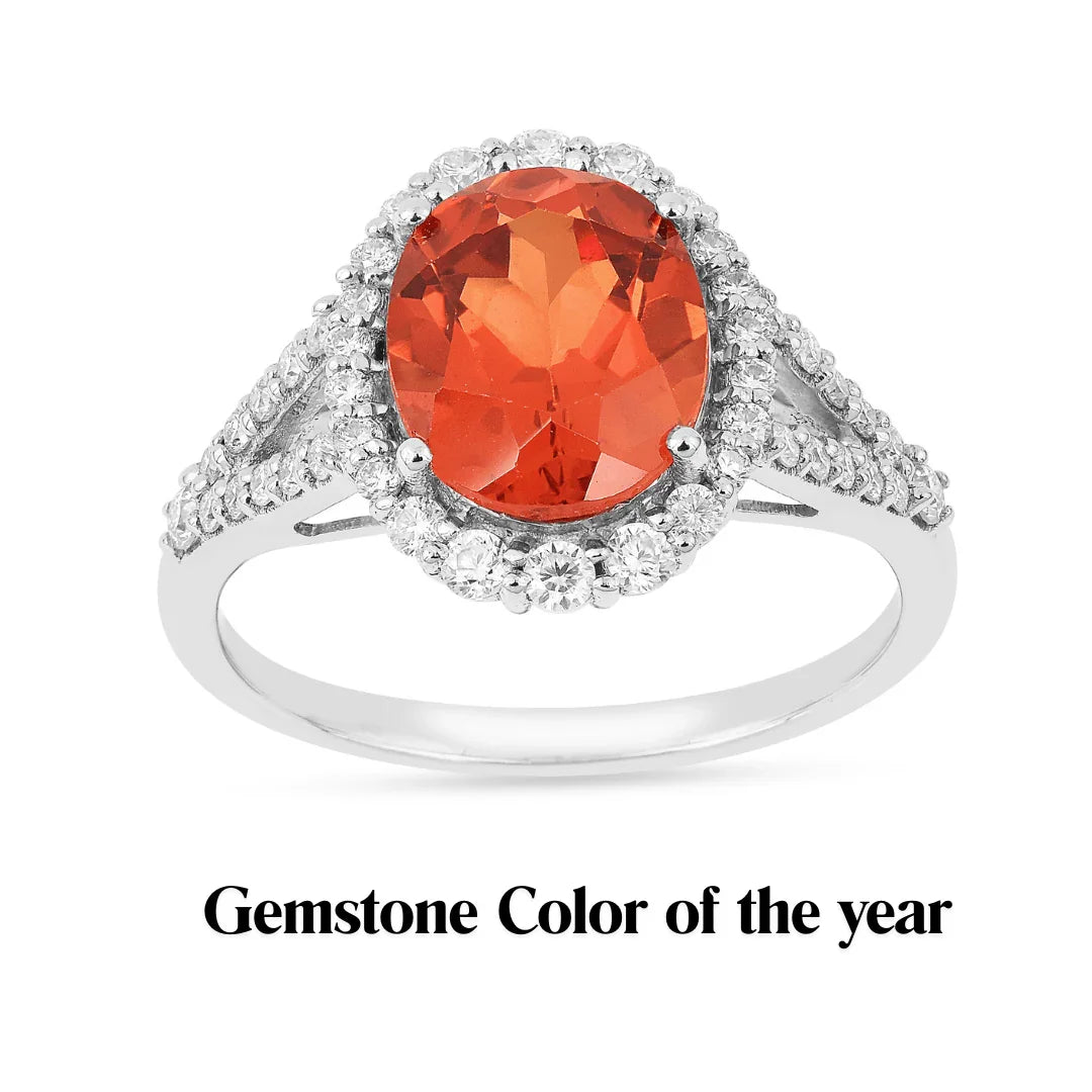 Oval Padparadscha Sapphire Ring - Fine Diamond