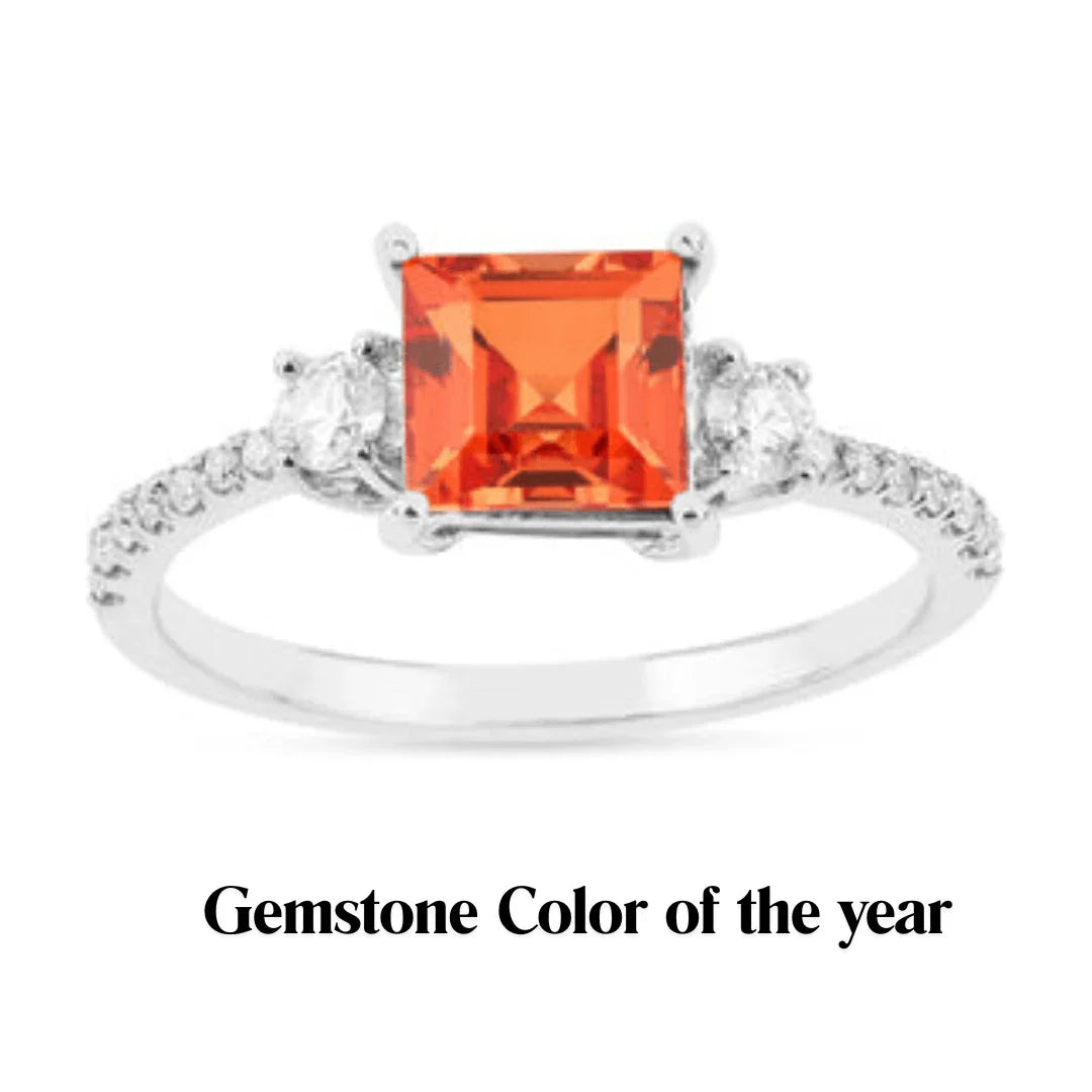 Peach Sapphire Three Stones Ring - Fine Diamond