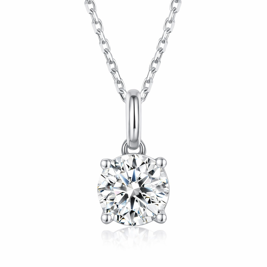 IGI Certified Silver Round Lab Diamond Solitaire Pendant Necklace