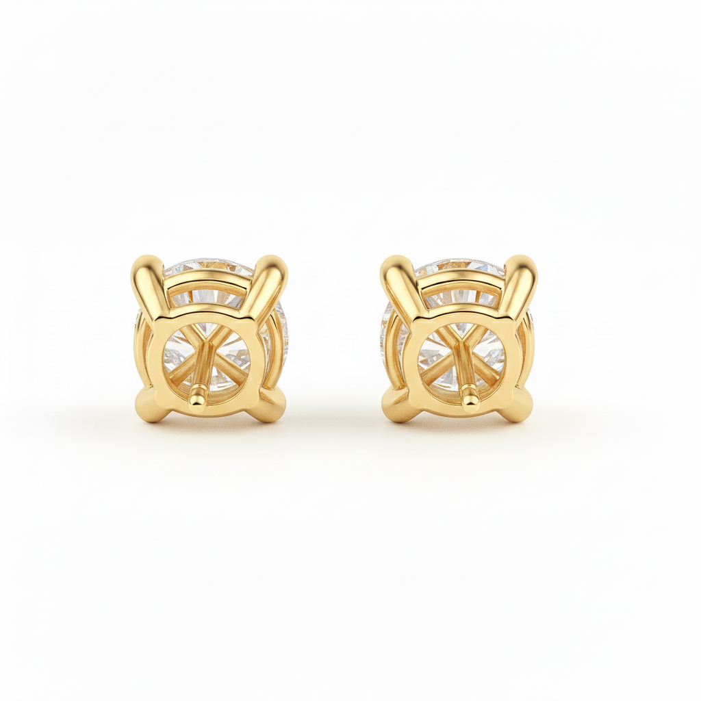 IGI Certified Round Lab Grown Diamond Stud Earrings Yellow Gold