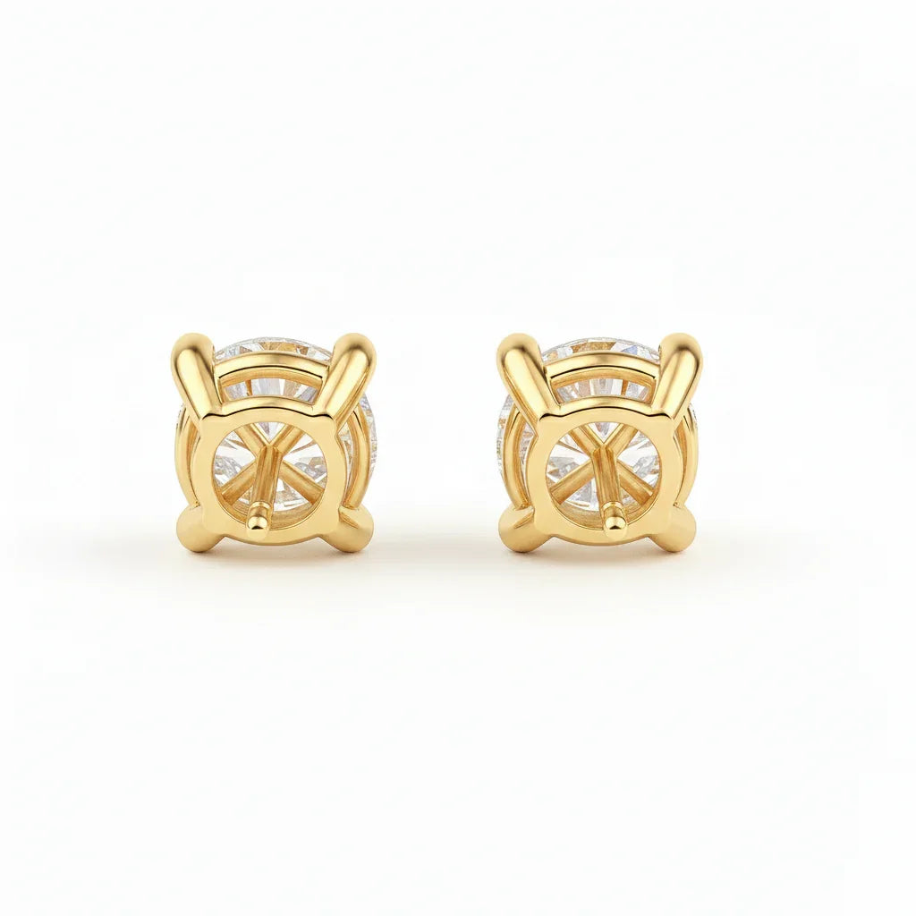 IGI Certified Round Lab Grown Diamond Solitaire Stud Earrings Yellow Gold - Fine Diamond