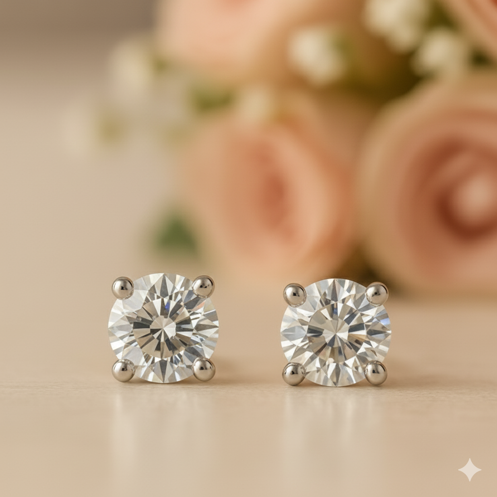 IGI Certified Round Lab Grown Diamond Stud Earrings White Gold
