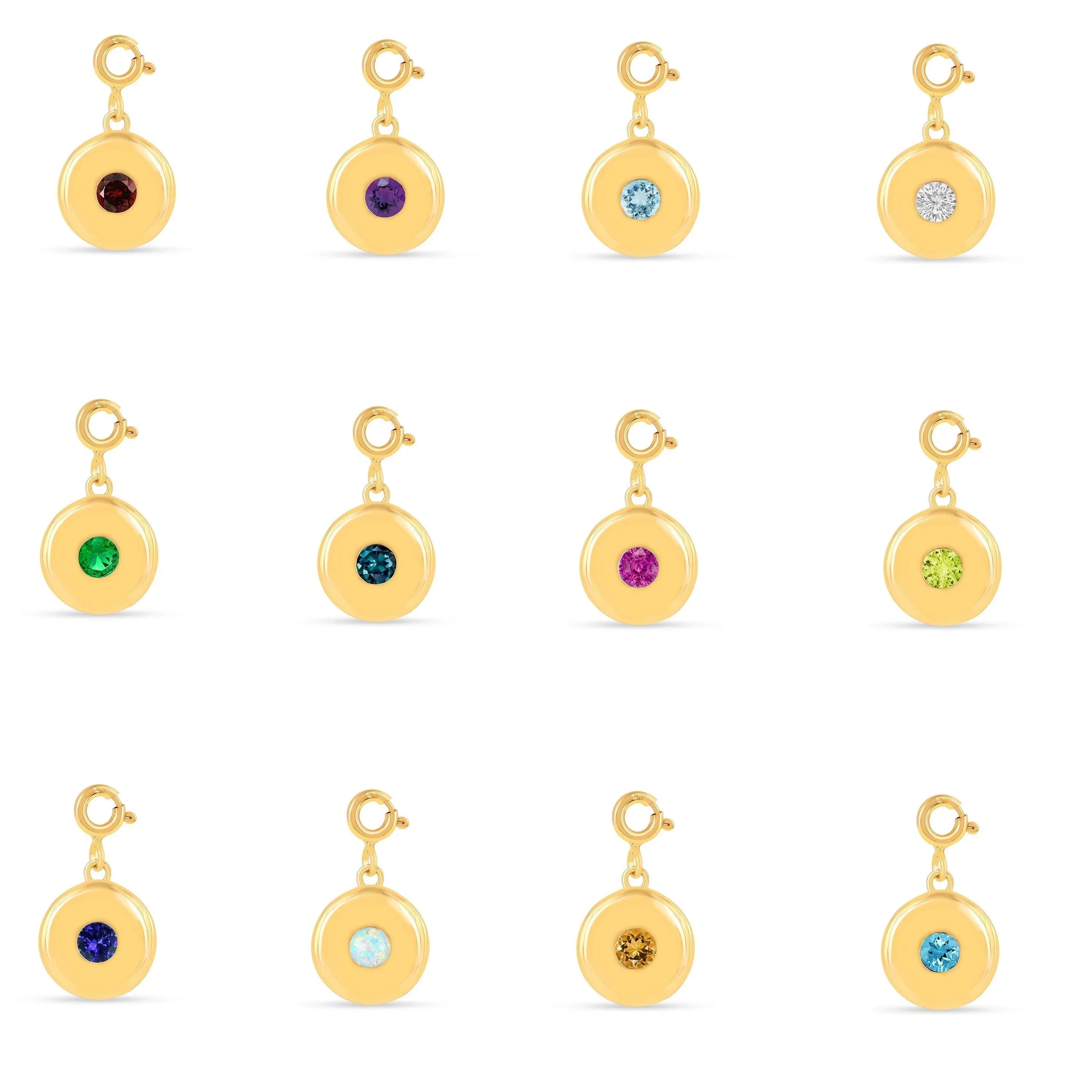 Birthstone Charm Circle Pendant - Fine Diamond