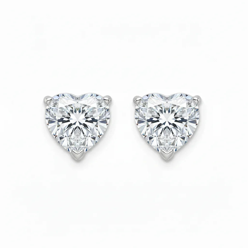 IGI Certified Heart Lab Grown Diamond Solitaire Stud Earrings White Gold - Fine Diamond