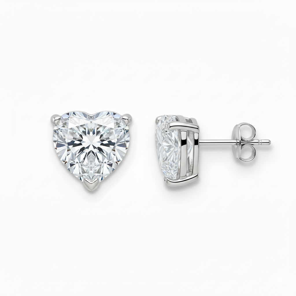 IGI Certified Heart Lab Grown Diamond Solitaire Stud Earrings White Gold