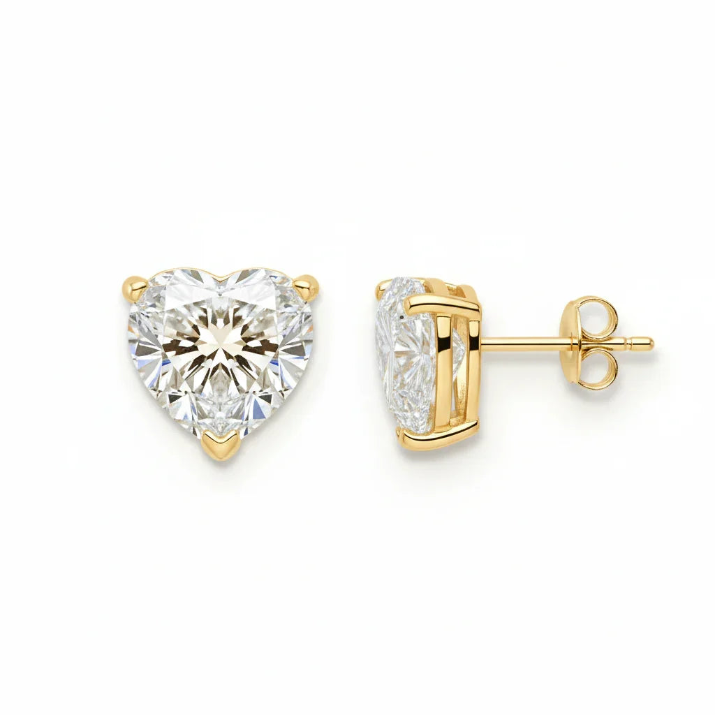 IGI Certified Heart Lab Grown Diamond Solitaire Stud Earrings Yellow Gold - Fine Diamond