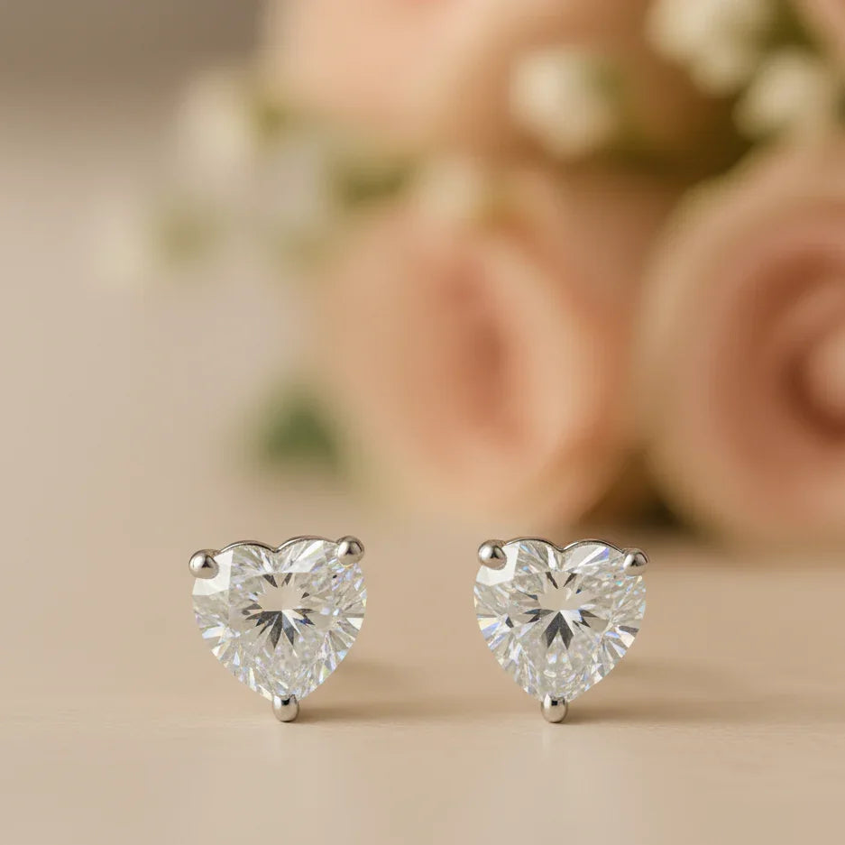 IGI Certified Heart Lab Grown Diamond Solitaire Stud Earrings White Gold - Fine Diamond