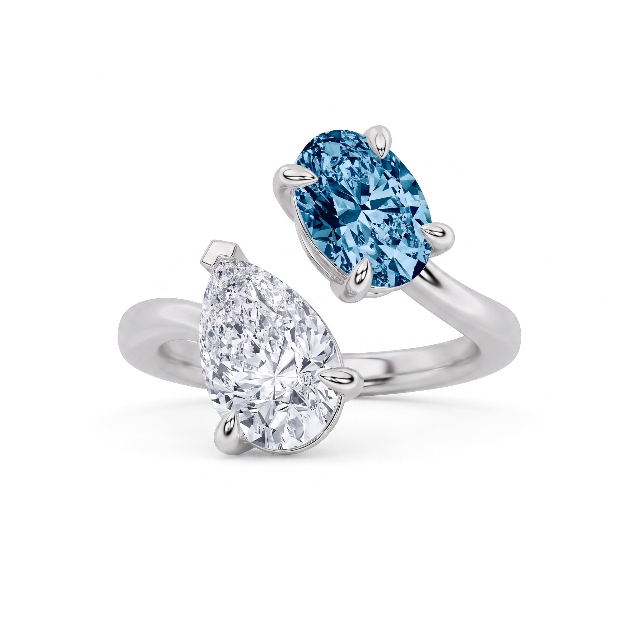3Cttw Oval Shaped Lab Grown Diamond (F/VS) Toi et Moi Fashion Engagement Ring in 14K Gold