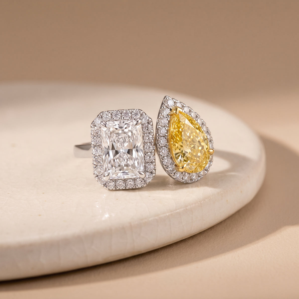3Cttw Radiant Shaped Lab Grown Diamond (F/VVS) Toi et Moi Fashion Engagement Ring 14K Gold
