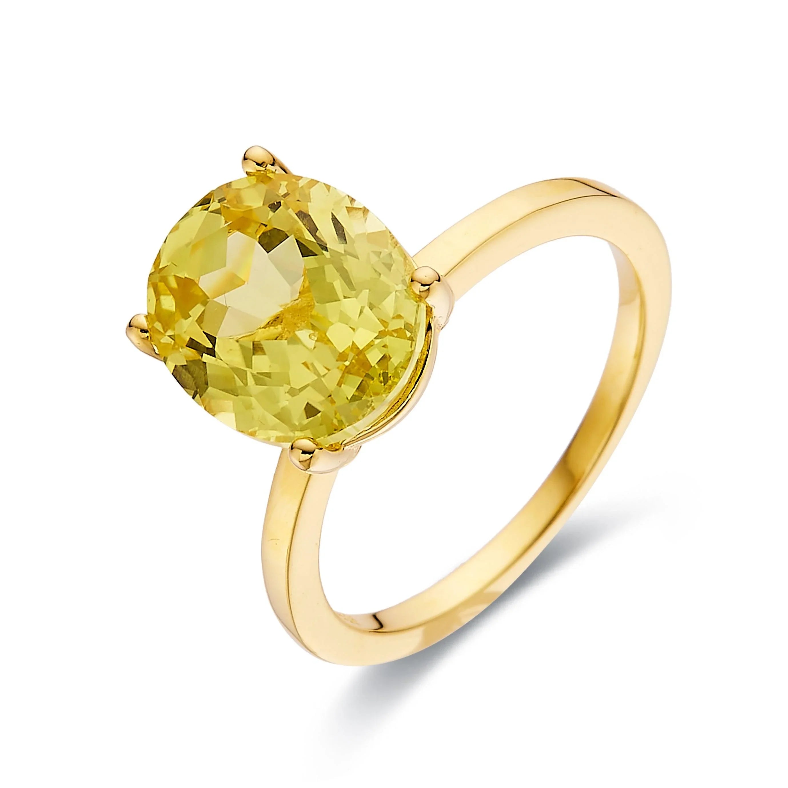 Yellow Sapphire Oval Solitaire Ring - Fine Diamond