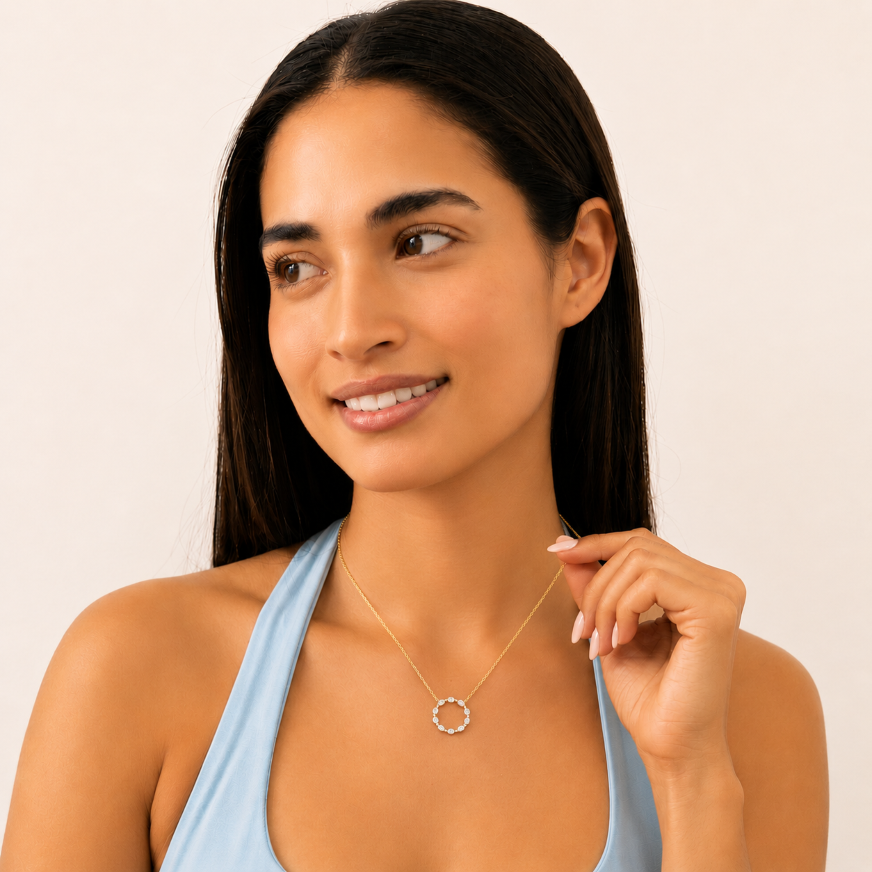 2.25 Ct Marquise (F/VS) Lab Grown Diamond Prong 14K Yellow Gold Fancy Open Circle Pendant Necklace