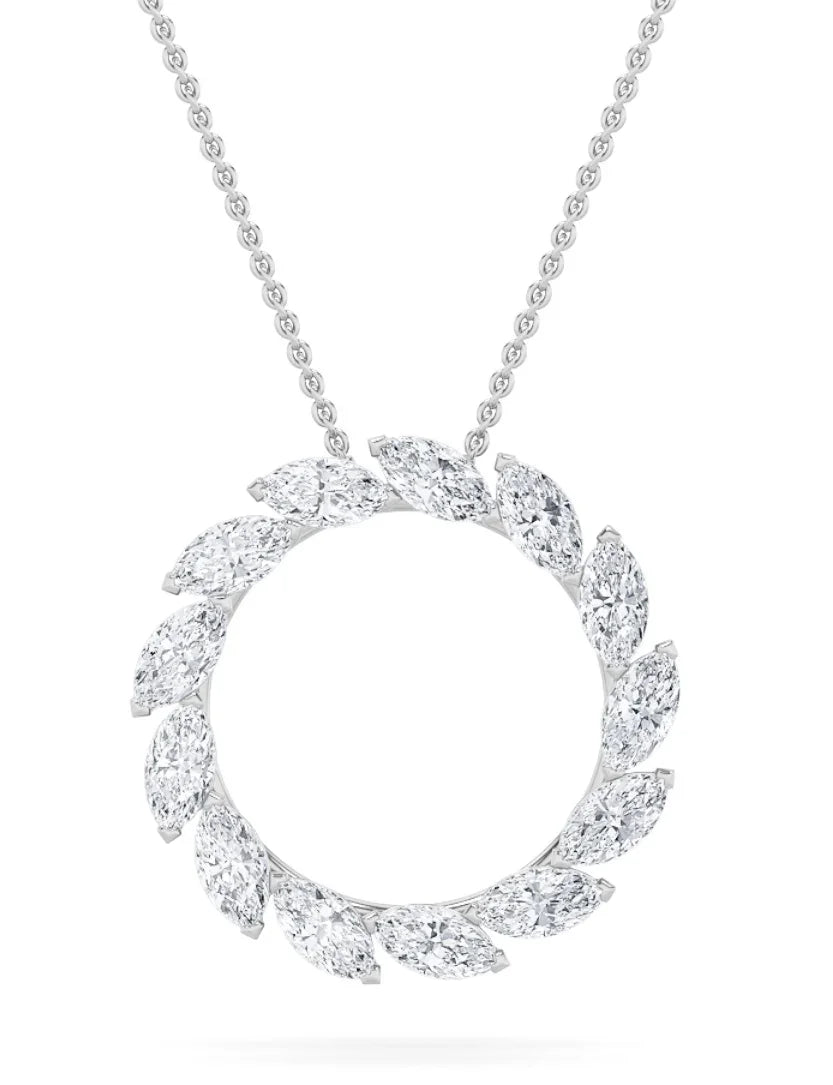 Lab Grown Diamond Marquise Circle Necklace White Gold - Fine Diamond
