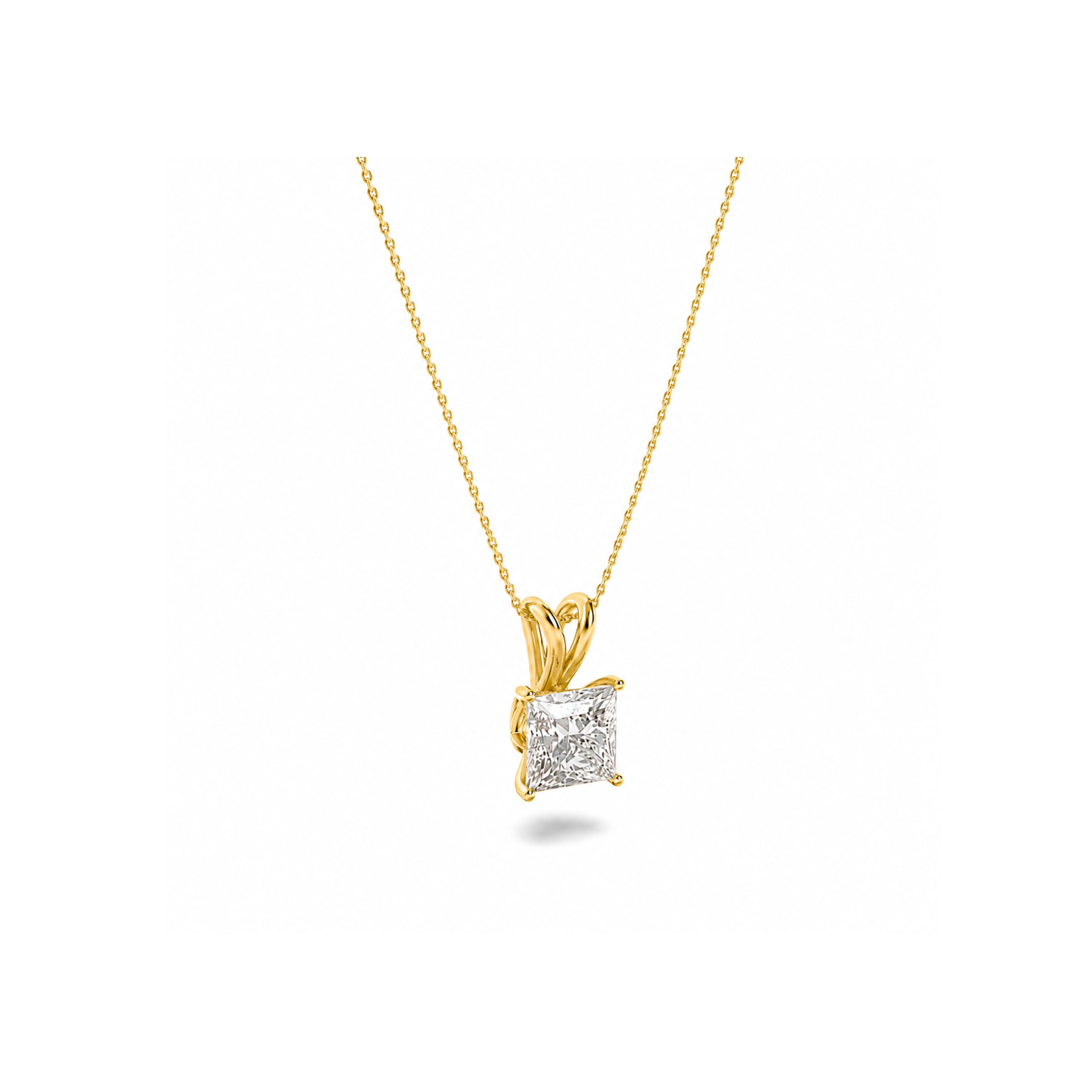 Princess (F/VS) Lab Grown Diamond Prong 14K Yellow Gold Split Bale Solitaire Pendant Necklace