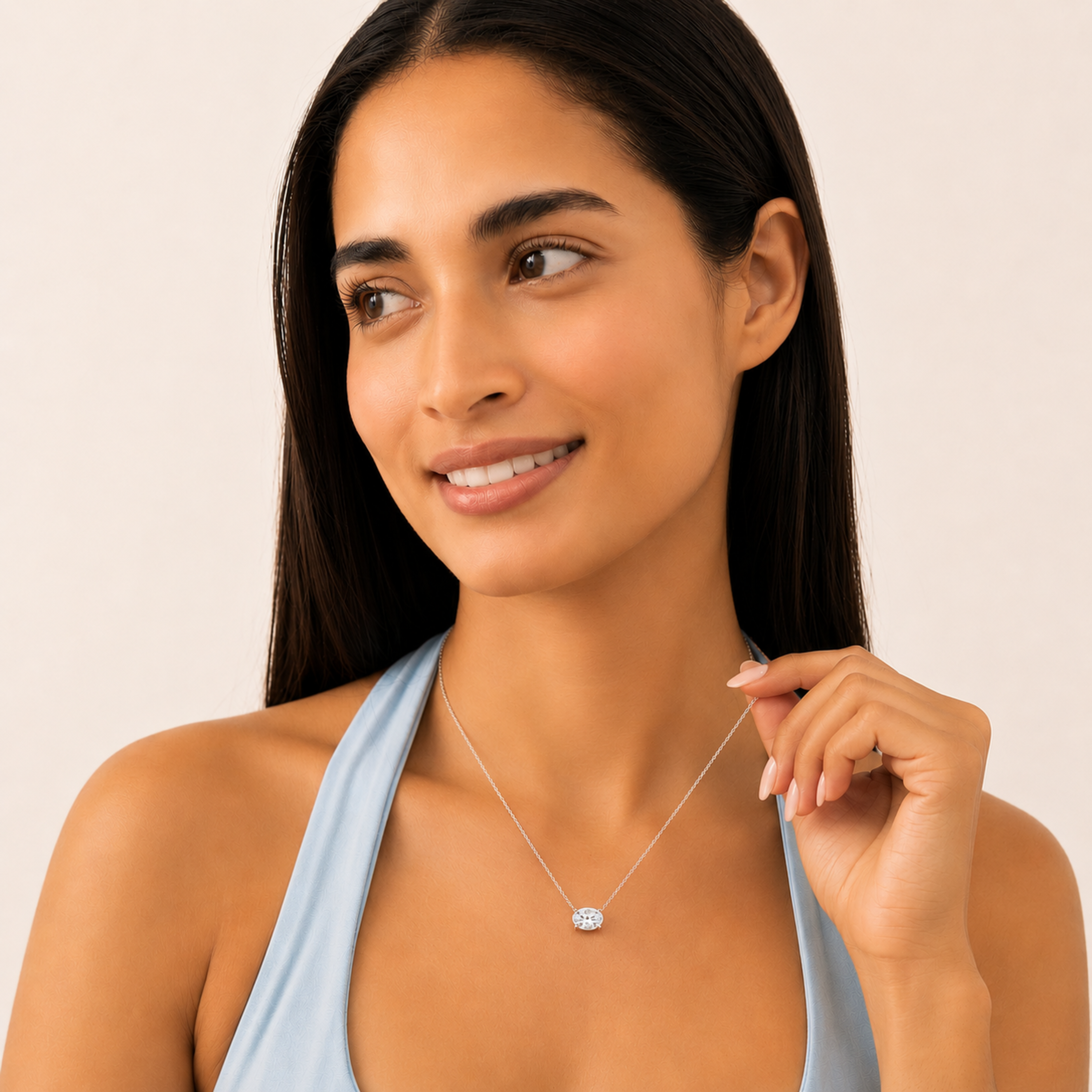 Oval F/VS Lab Grown Diamond Prong 14K White Gold East West Solitaire Pendant Necklace