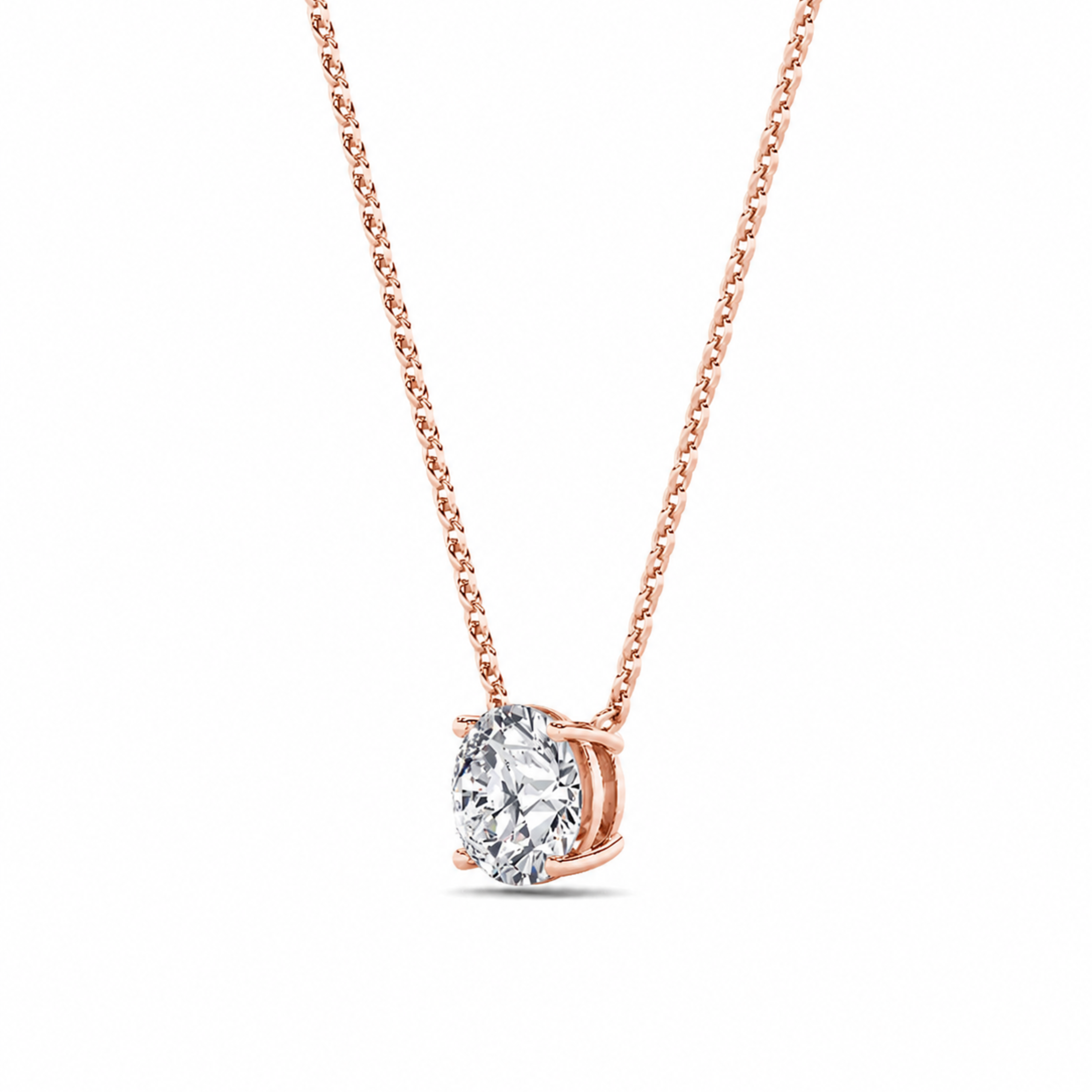 Round Lab Grown Diamond Prong 14k Rose Gold Solitaire Pendant Necklace