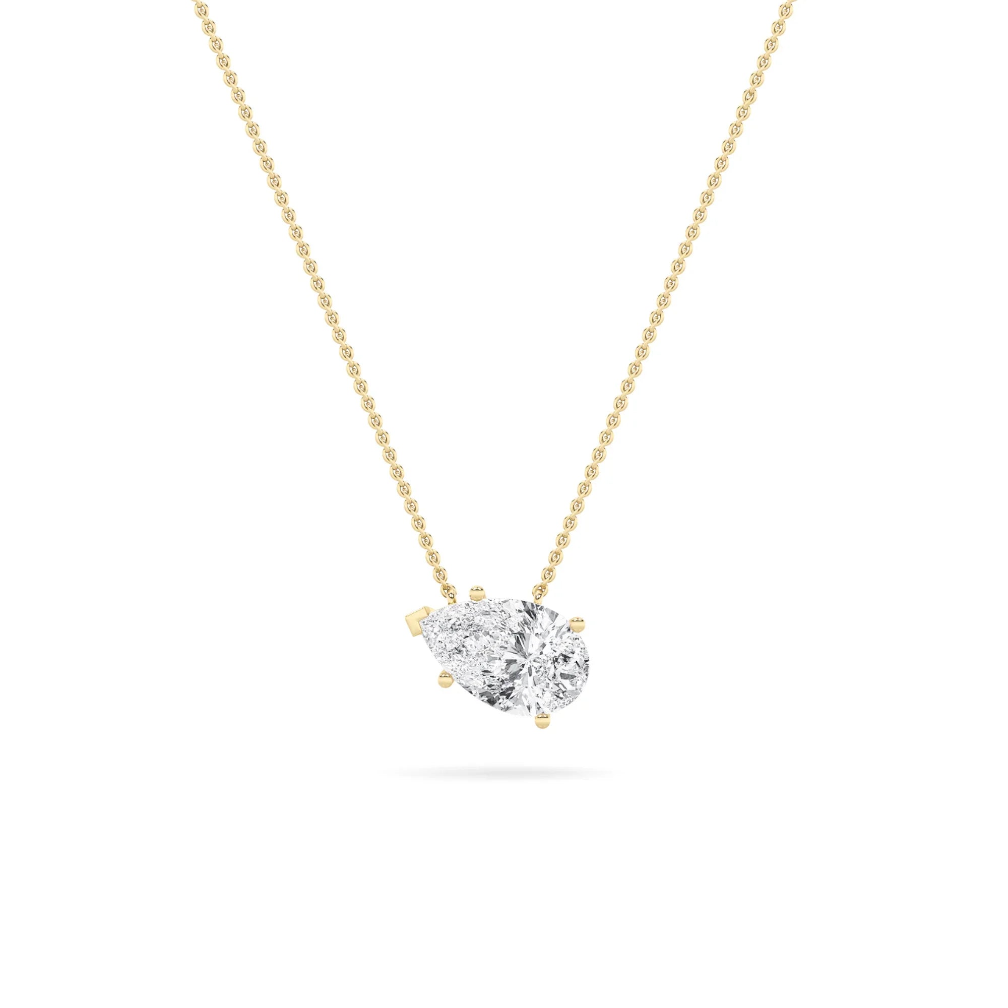 Lab Grown Diamond Off-Center Pear Cut Necklace Yellow Gold - Fine Diamond