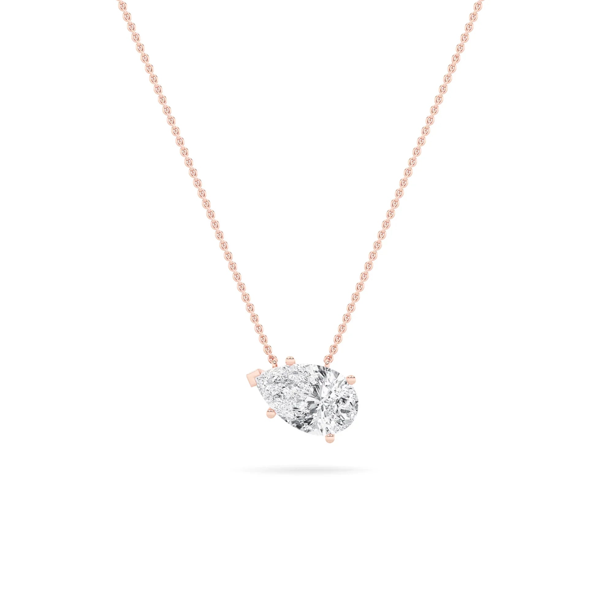 Lab Grown Diamond Off-Center Pear Cut Necklace Rose Gold - Fine Diamond
