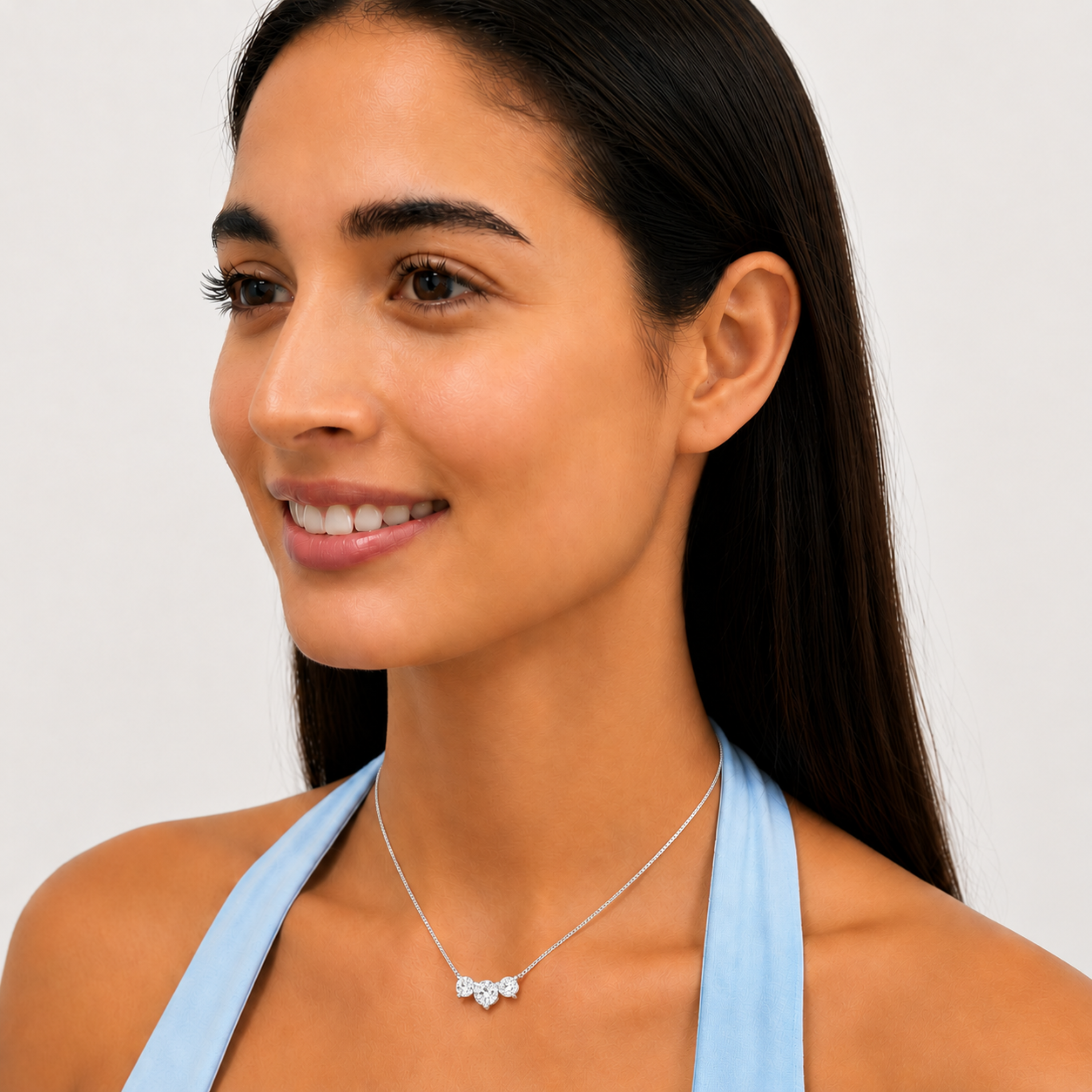 2 Ct Round (F/VS) Lab Grown Diamond Prong 14K White Gold Three-Stone Past Present Future Pendant Necklace