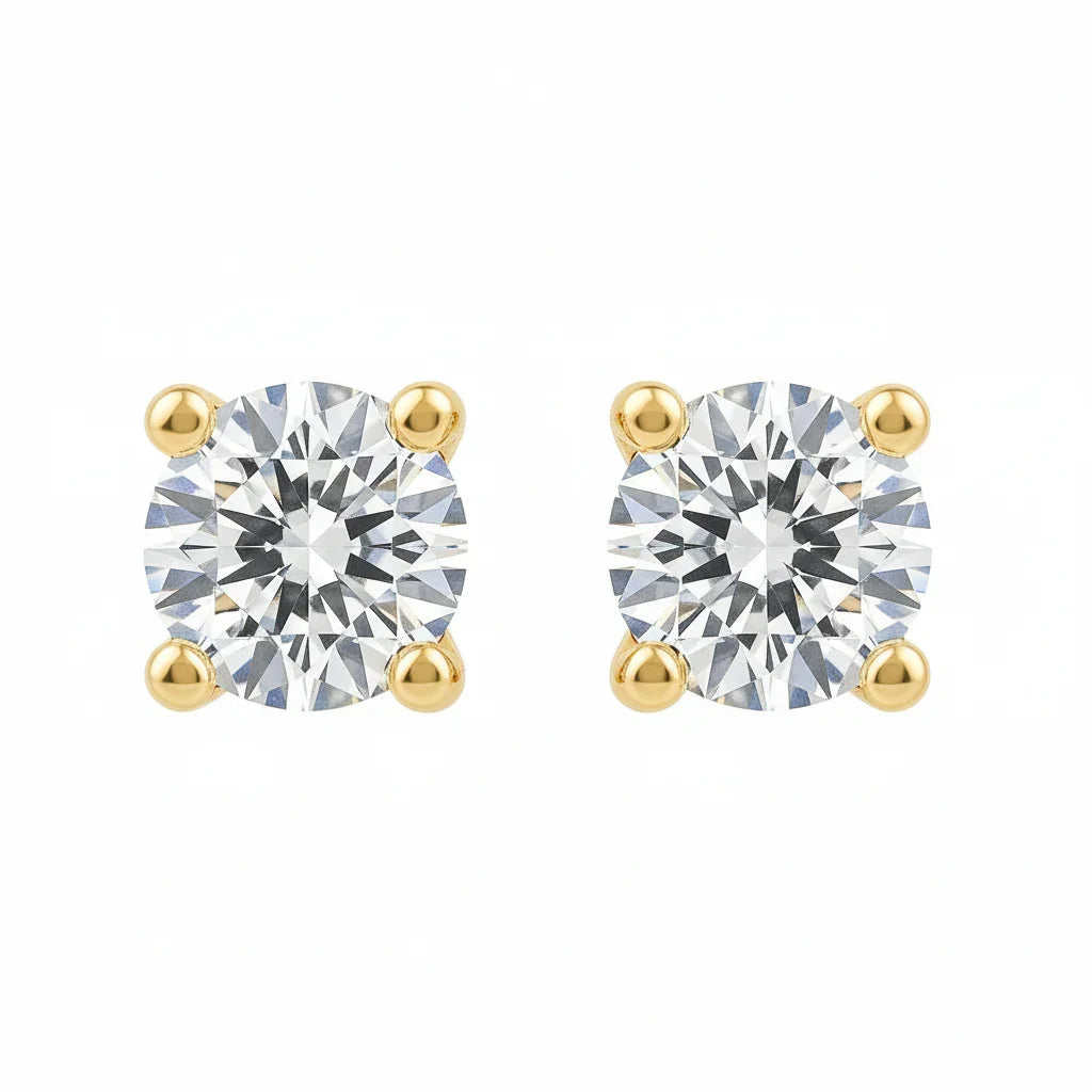 IGI Certified Round Lab Grown Diamond Solitaire Stud Earrings Yellow Gold - Fine Diamond