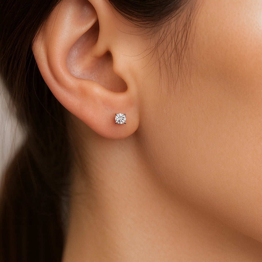 IGI Certified Round Lab Grown Diamond Stud Earrings Yellow Gold
