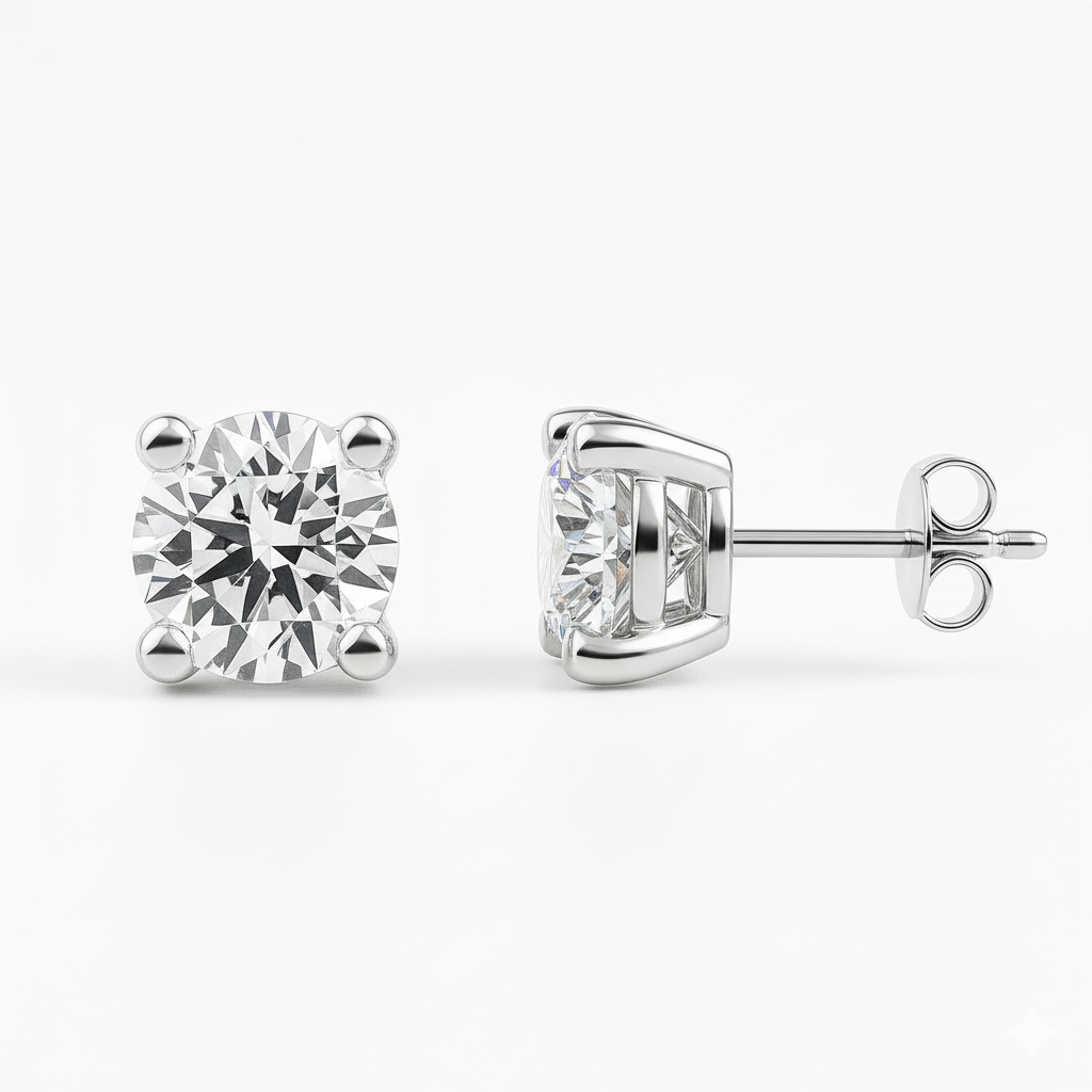 IGI Certified Round Lab Grown Diamond Stud Earrings White Gold