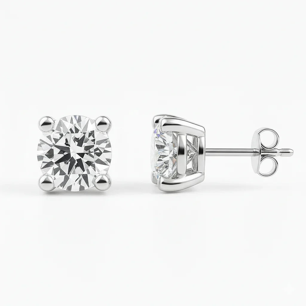 IGI Certified Silver Round Lab Diamond Solitaire Stud Earrings